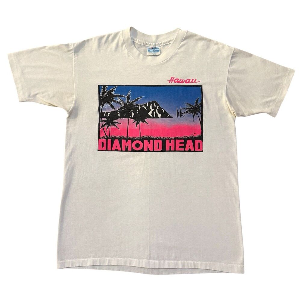 Vintage 80s Hawaii Diamond Head Graphic T‑Shirt Hanes 50/50 Single Stitch M